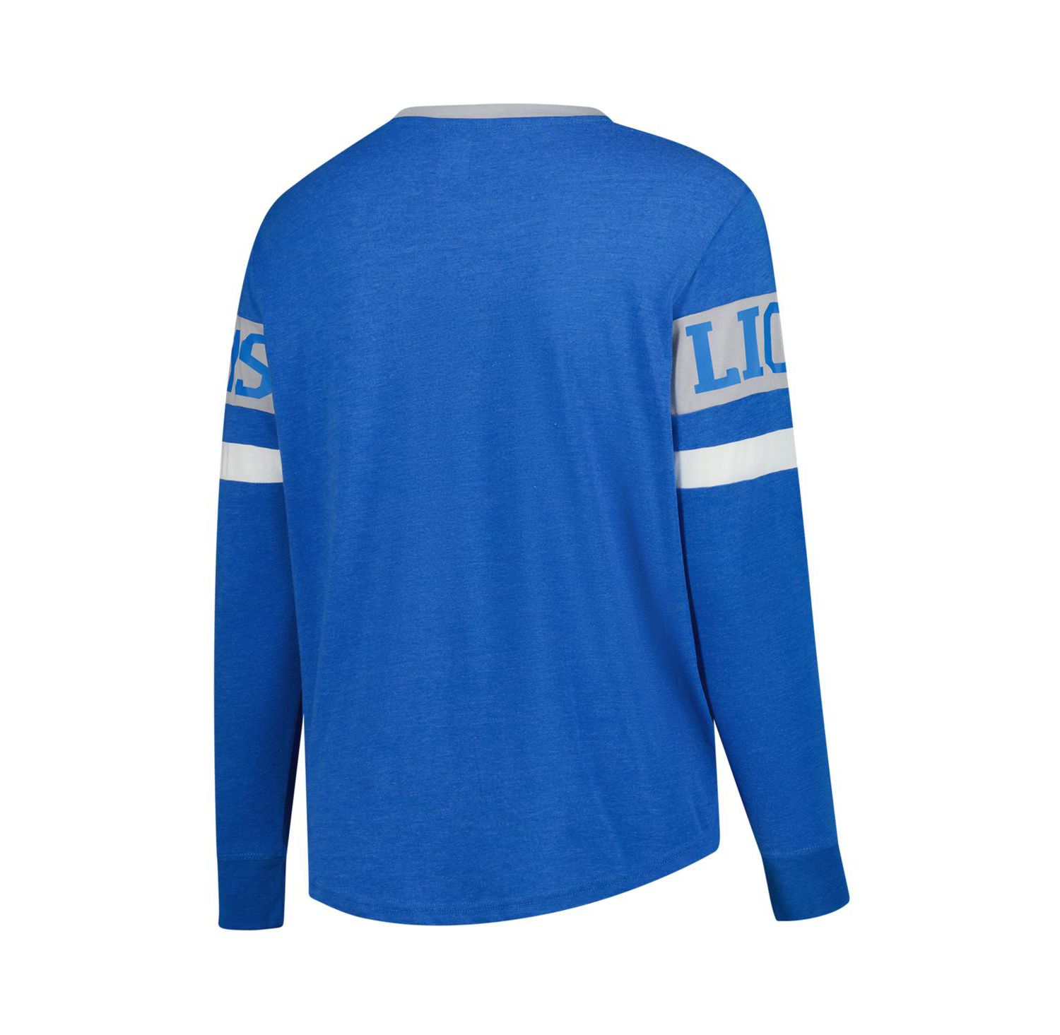 Women's Blue Detroit Lions Plus Size Throwback Lace-Up Long Sleeve T-Shirt
