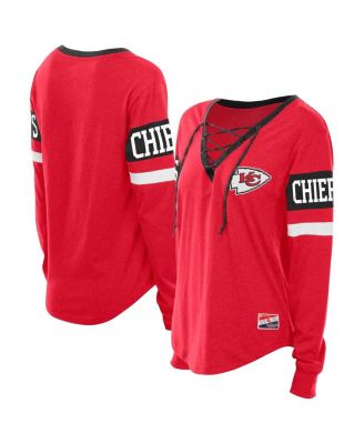 New Era - Women's Red Kansas City Chiefs Plus Size Throwback Lace-Up Long Sleeve T-Shirt