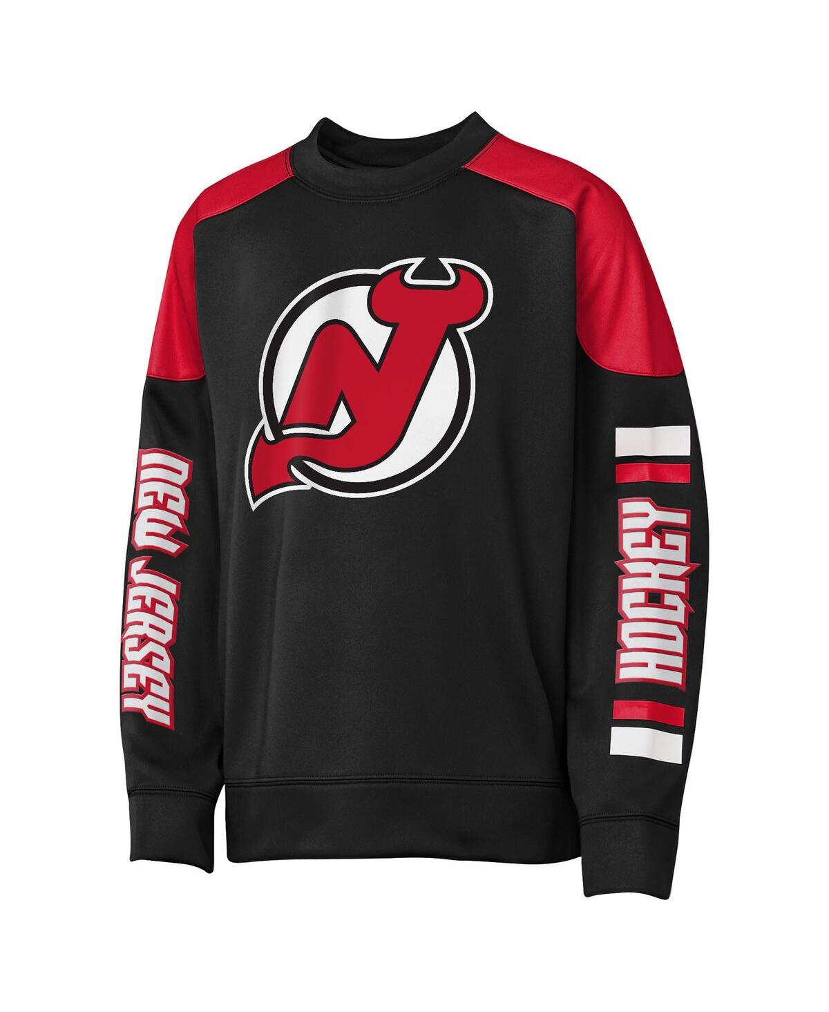 Outerstuff Big Boys And Girls Jack Hughes Black New Jersey Devils Best Defense Name Number Crewneck Sweatshirt In Black