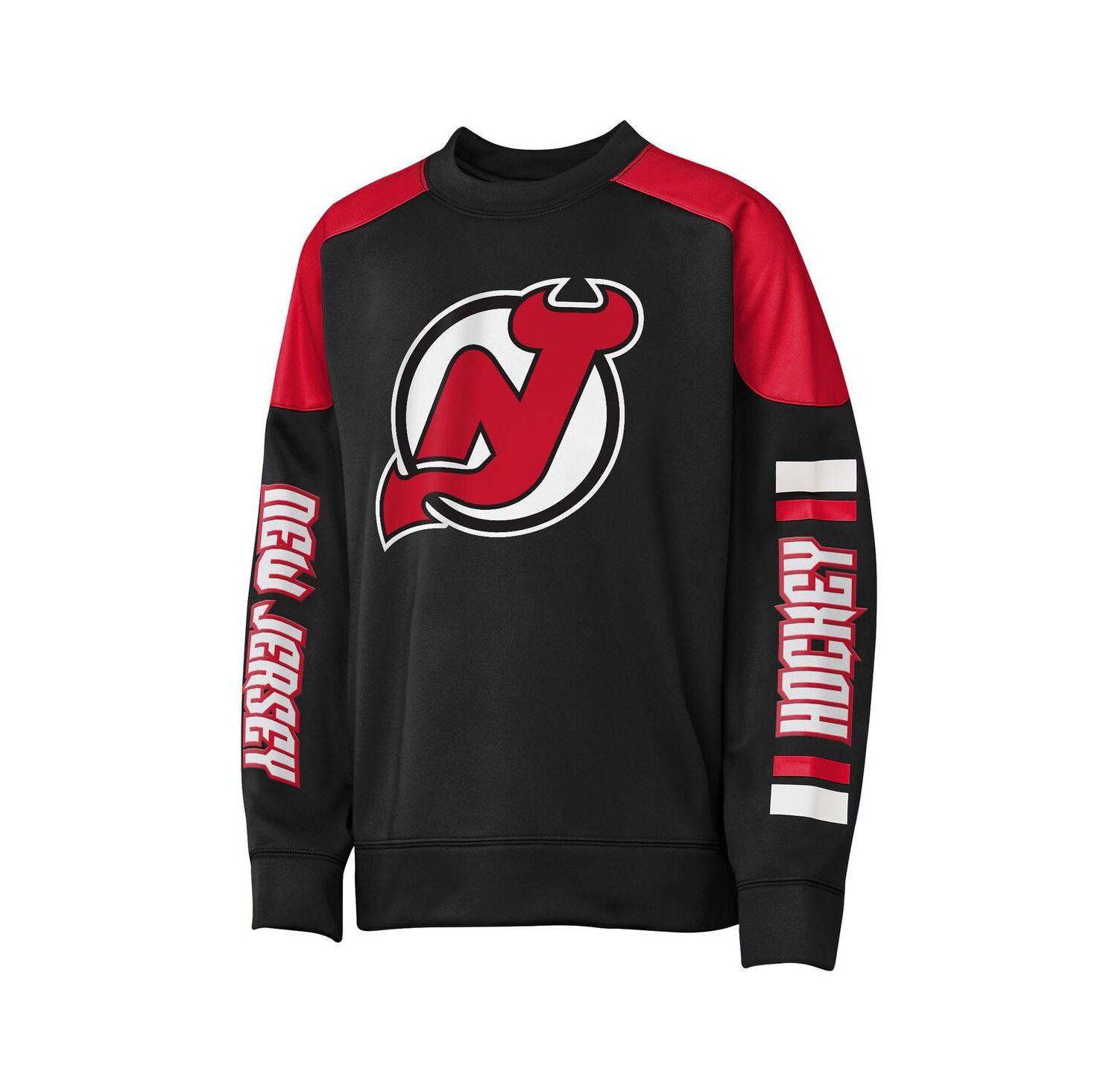Big Boys and Girls Jack Hughes Black New Jersey Devils Best Defense Name & Number Crewneck Sweatshirt