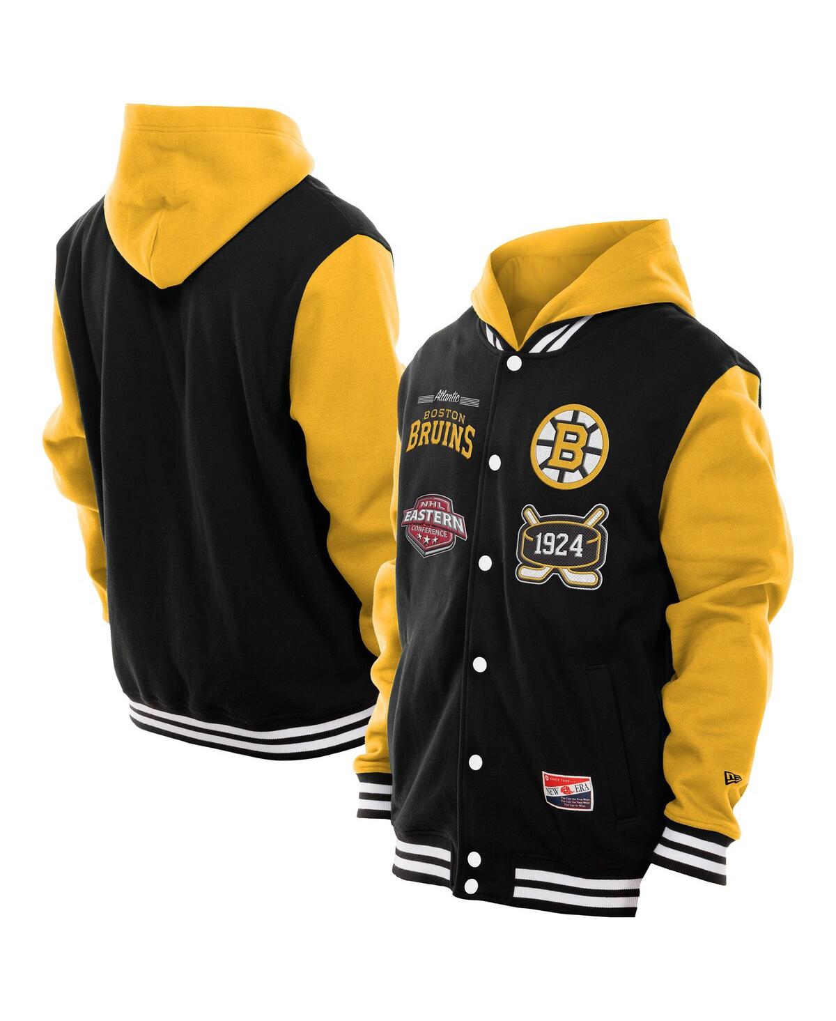 New Era Men's Black/gold Boston Bruins Full-snap Fleece Hoodie Jacket In Multi