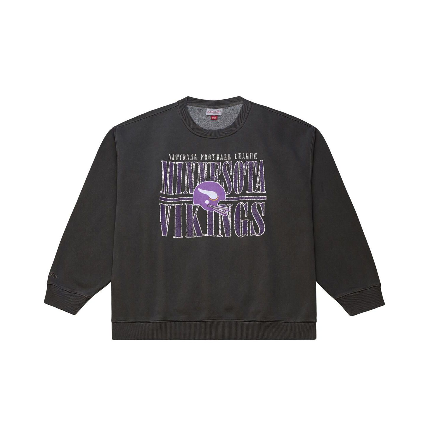 Мужская толстовка Mitchell & Ness Black Minnesota Vikings Downtown Crew Vintage Logo — фото 4