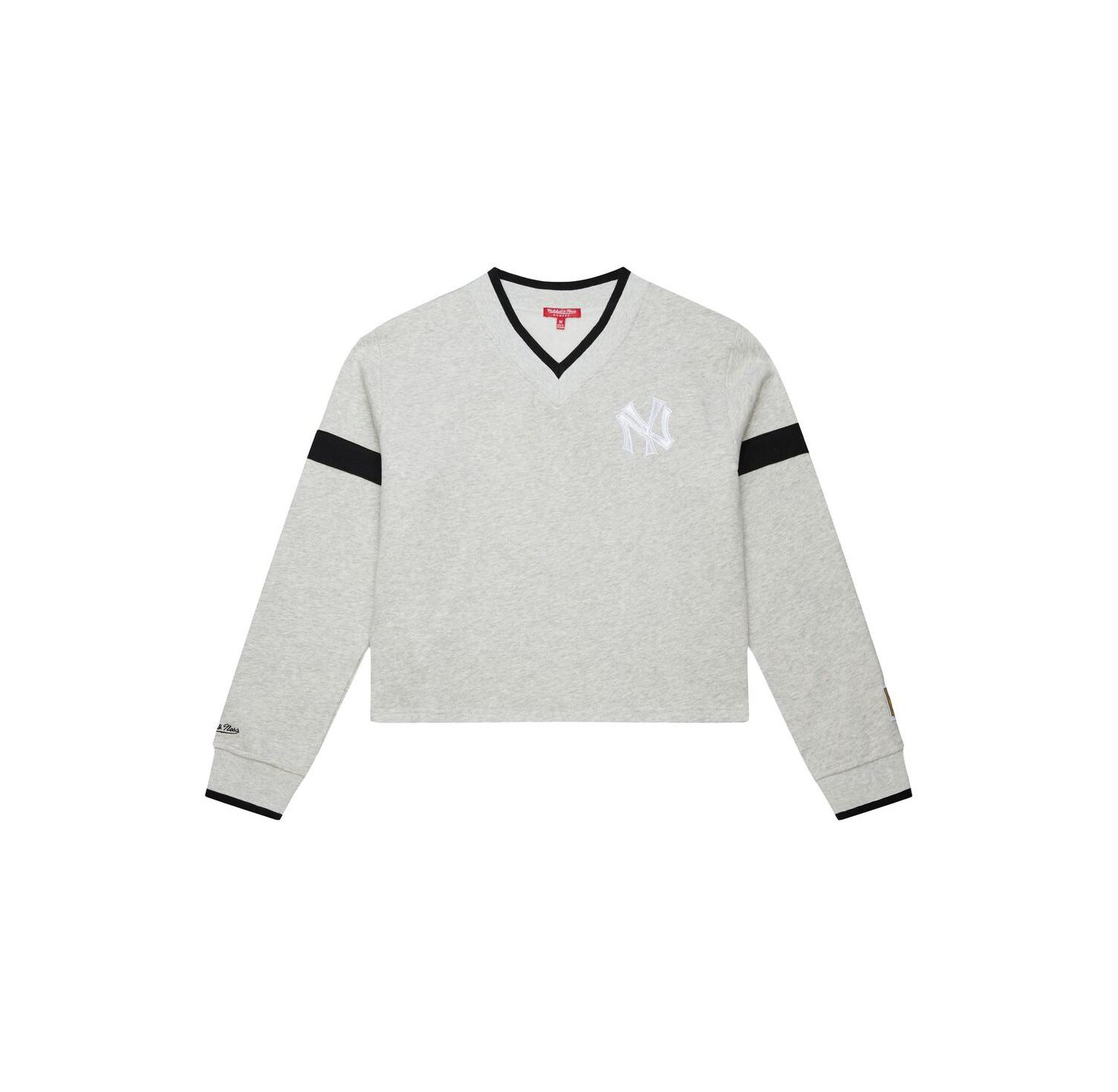 Women's Heather Gray New York Yankees Cooperstown Collection V-Neck Cropped Toggle Sweatshirt