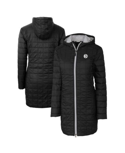 Женские куртки Cutter & Buck Women's Black Pittsburgh Steelers Rainier PrimaLoft Eco Insulated Full-Zip Hooded Jacket