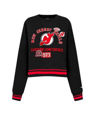 Women's Black New Jersey Devils Area Code Cropped Pullover Sweatshirt