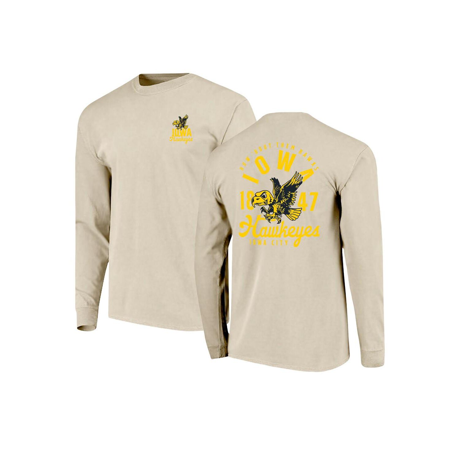 Men's Natural Iowa Hawkeyes Comfort Colors Mascot Overlay Long Sleeve T-Shirt