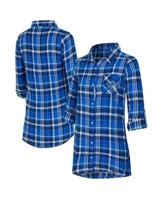 Concepts Sport - Women's Blue Detroit Lions Laney Plaid Tri-Blend Nightshirt