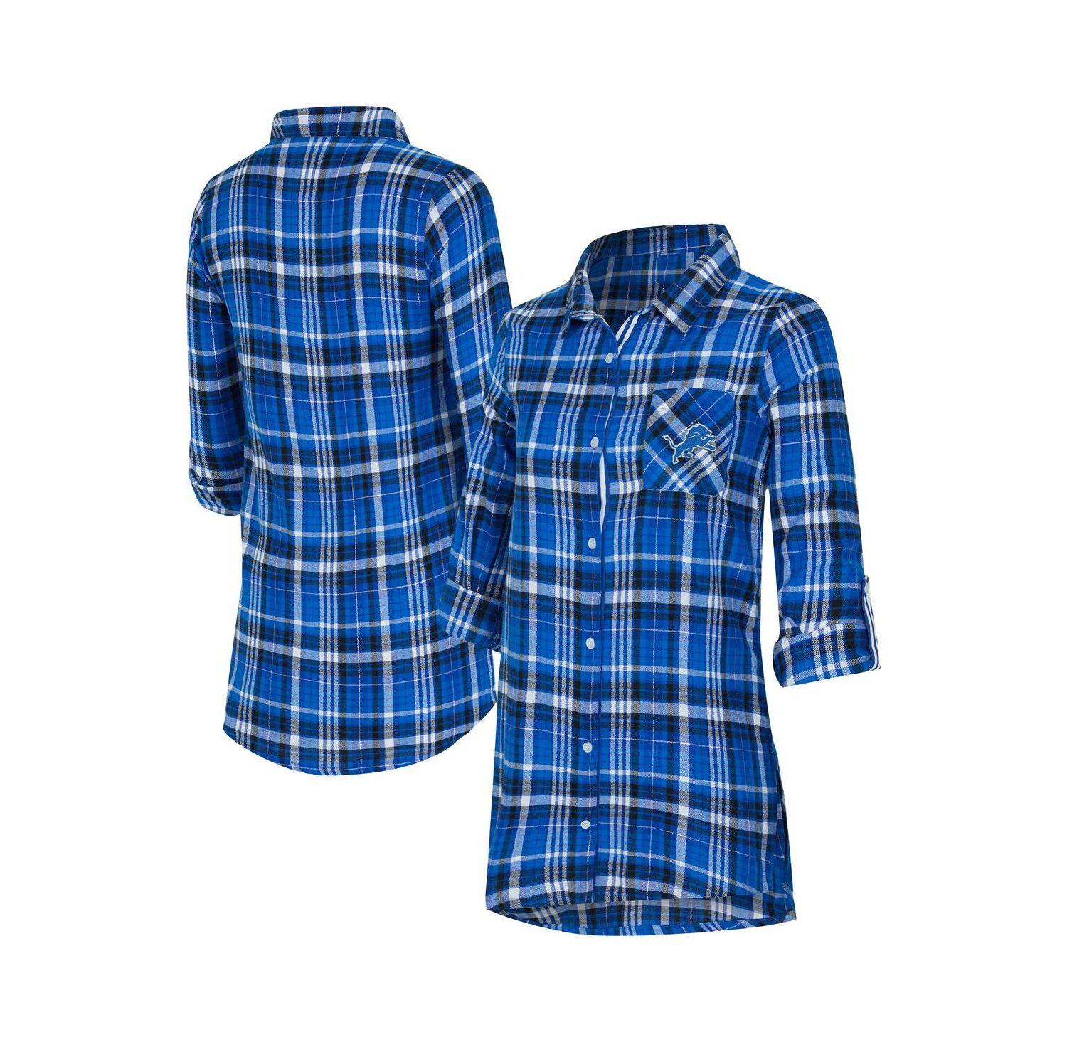 Women's Blue Detroit Lions Laney Plaid Tri-Blend Nightshirt