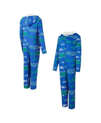 Concepts Sport - Women's Royal Seattle Seahawks Throwback Roadway Allover Print Microfleece Full-Zip Union Suit