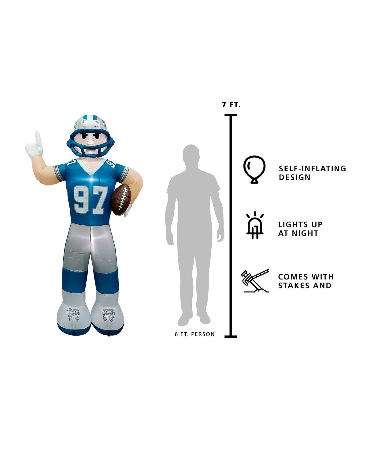Logo Brands Detroit Lions Inflatable Yard Mascot In Blue
