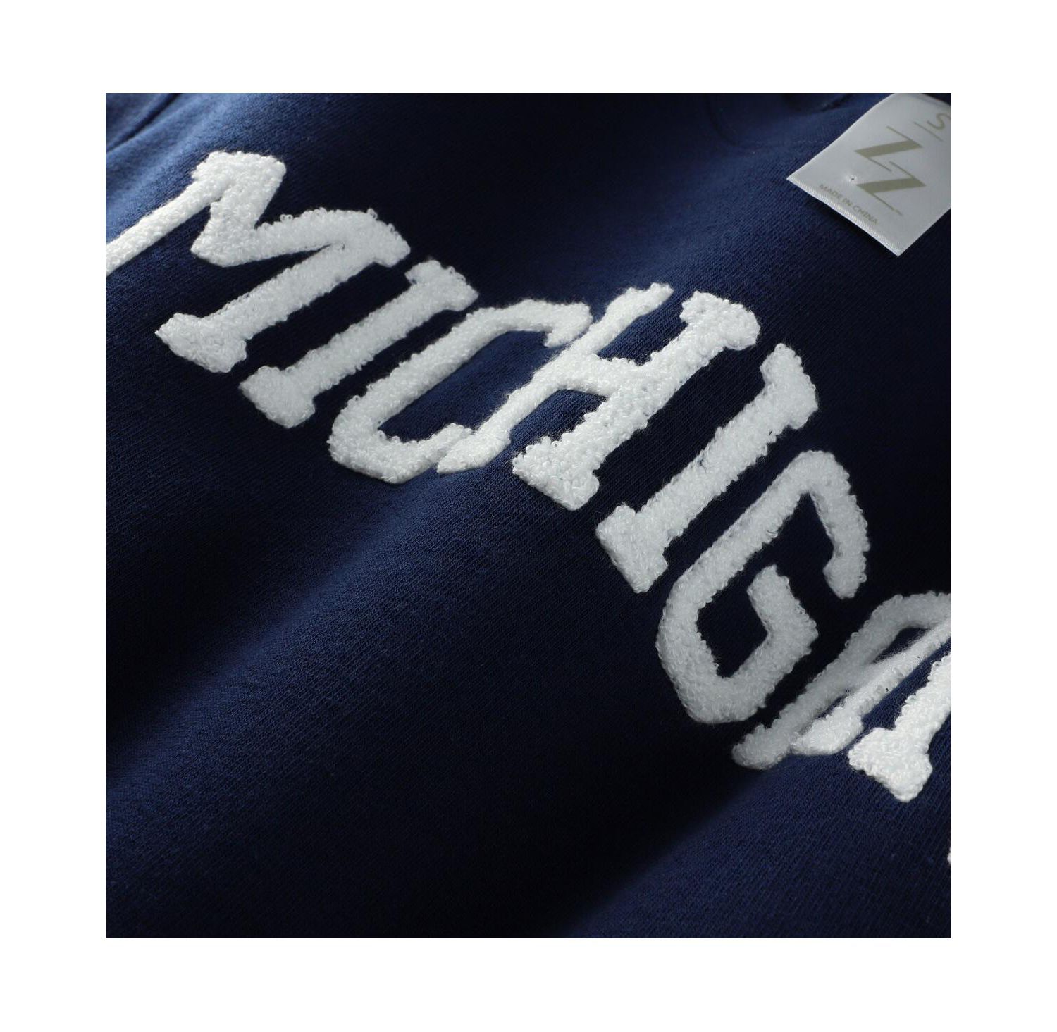 Women's Navy Michigan Wolverines Chenille Cropped Sweatshirt