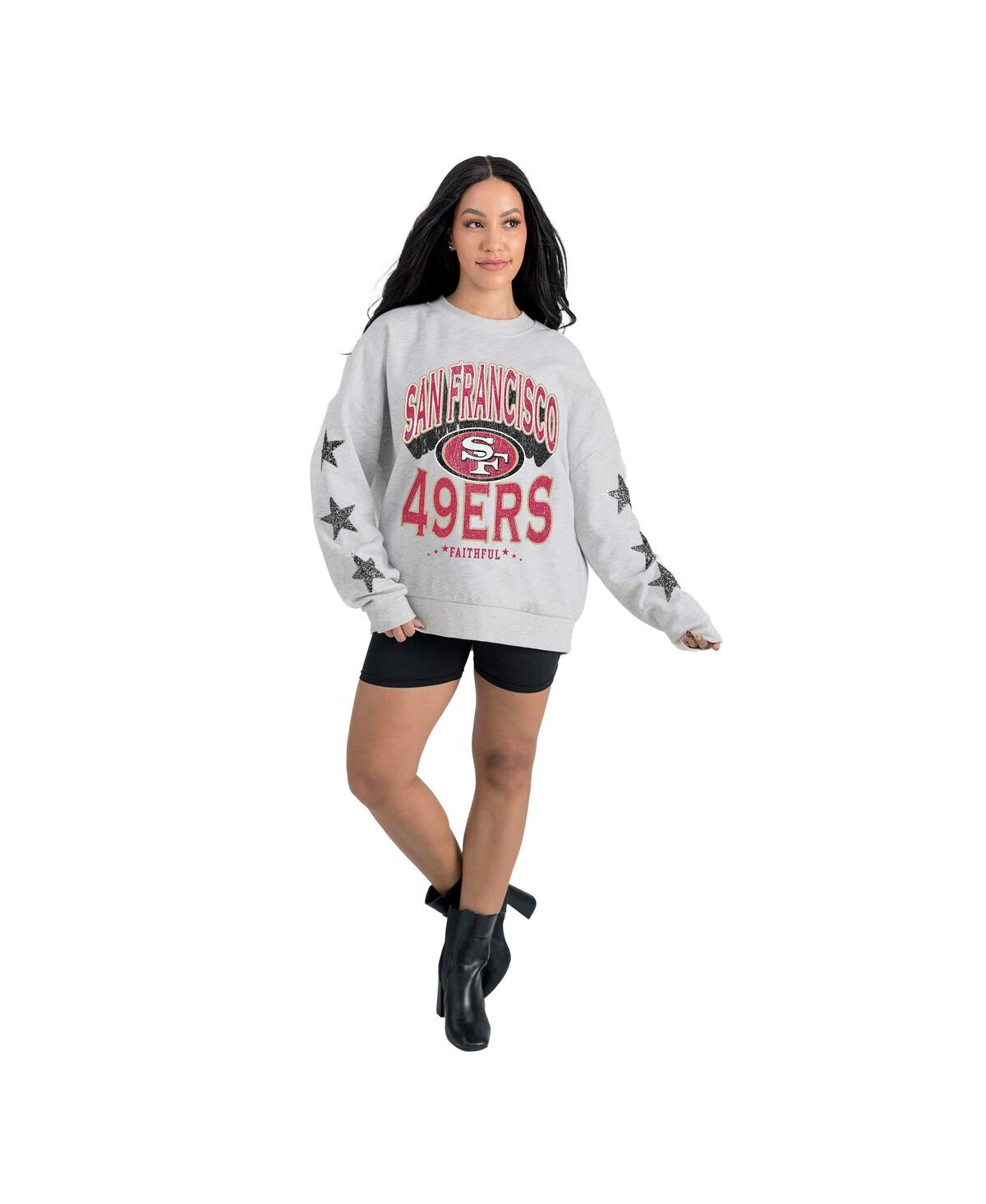Gameday Couture Women's Ash San Francisco 49ers Resilience Relaxed Rhinestone Pullover Sweatshirt