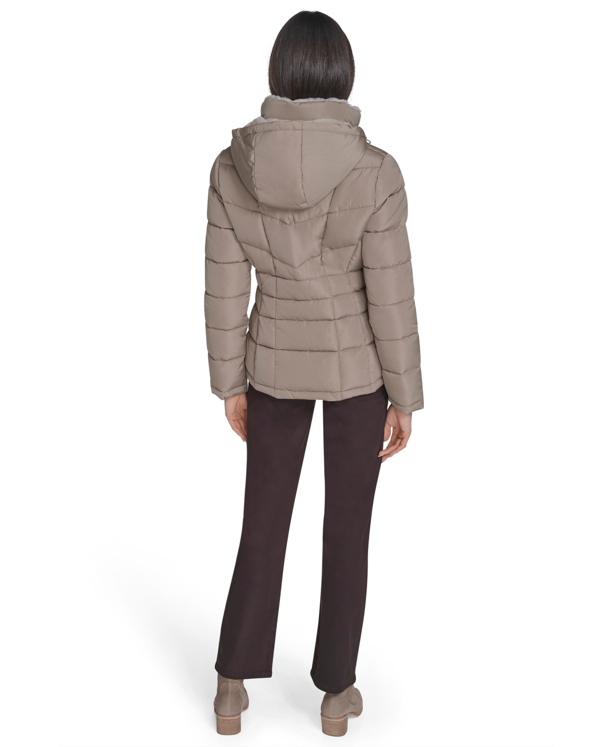 Calvin Klein Women's Stand Collar Lined Puffer Jacket In Brown