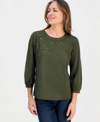 Petite Crewneck Sequin Detail Top