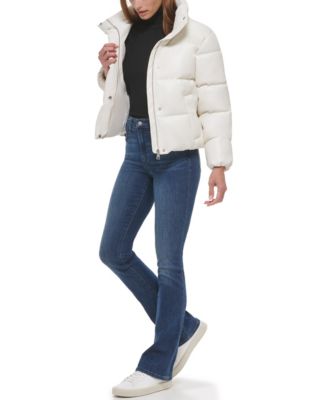 Women's Short Faux-Leather Puffer Jacket