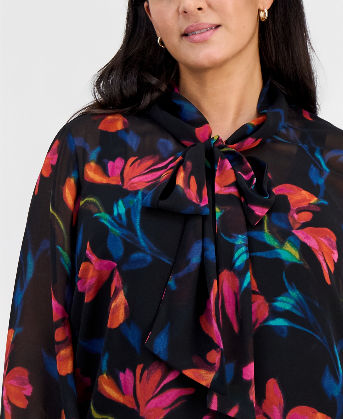 Tahari Asl Plus Scarf-Neck Top