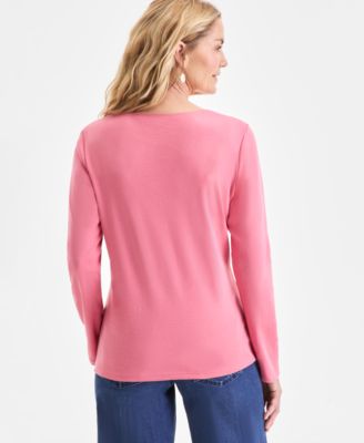 Women's Cotton Long-Sleeve Scoop-Neck Top