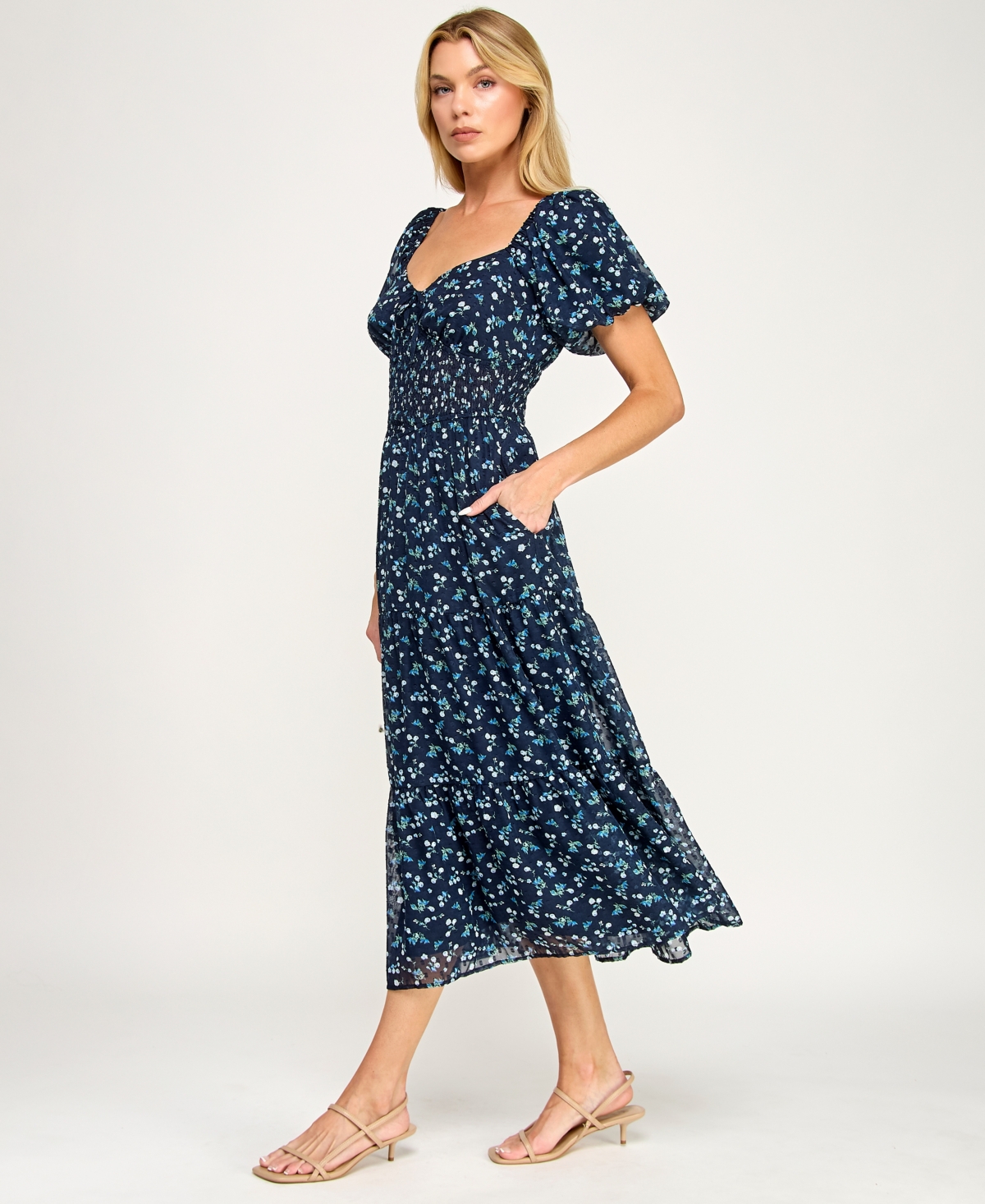 Trixxi Juniors' Puff Sleeve Smocked Waist Dress