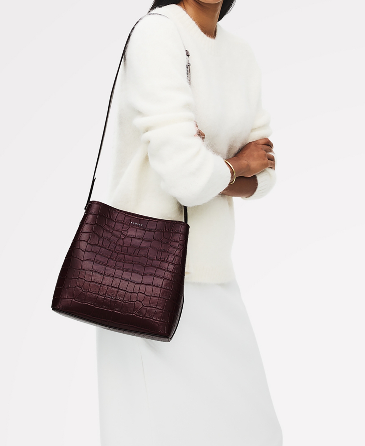 Radley London Dukes Place Faux Croc Small Compartment Crossbody Bag In Burgundy