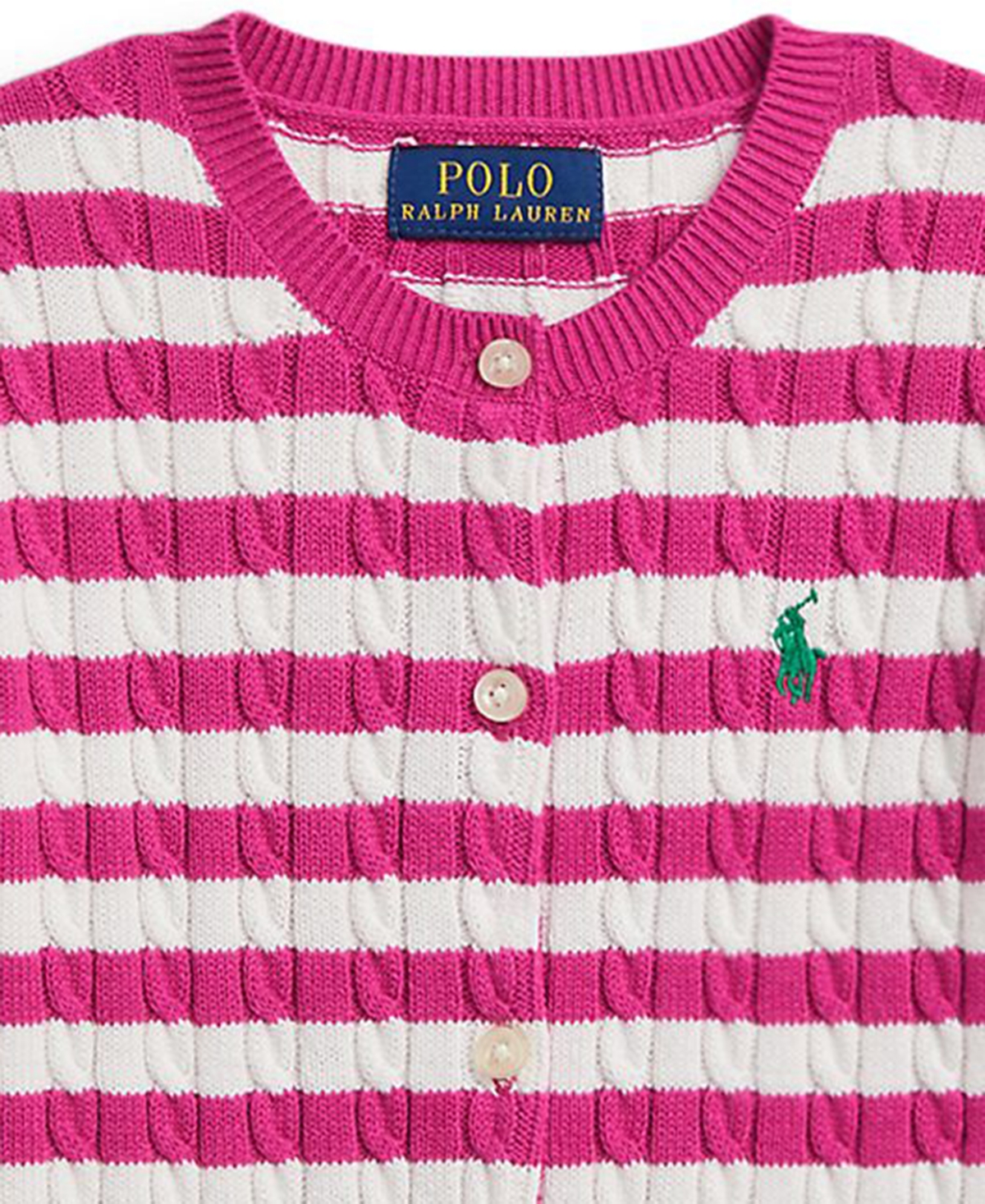 Polo Ralph Lauren Girls 2T-6X Striped Mini-Cable Cardigan