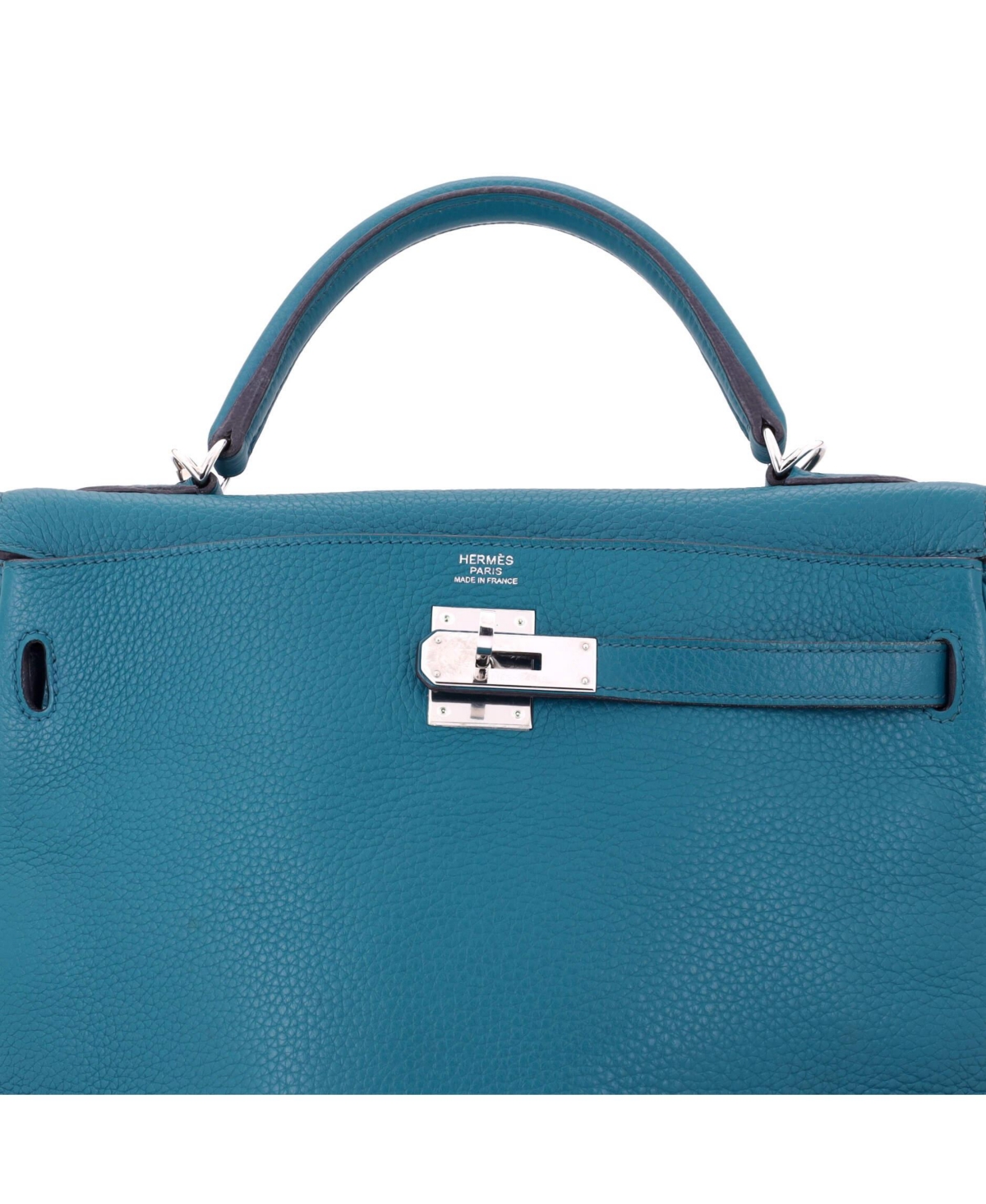 Pre-Owned HERMES 32 Handbag Blue Clemence with Palladium Hardware
