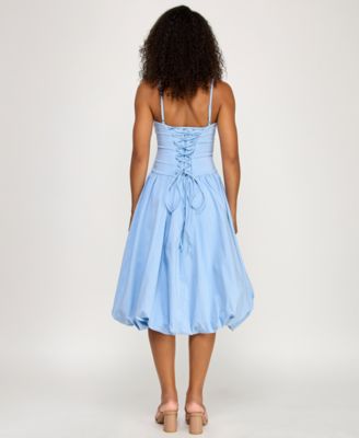 Women's Tie Back Bubble Hem Tea Length Dress