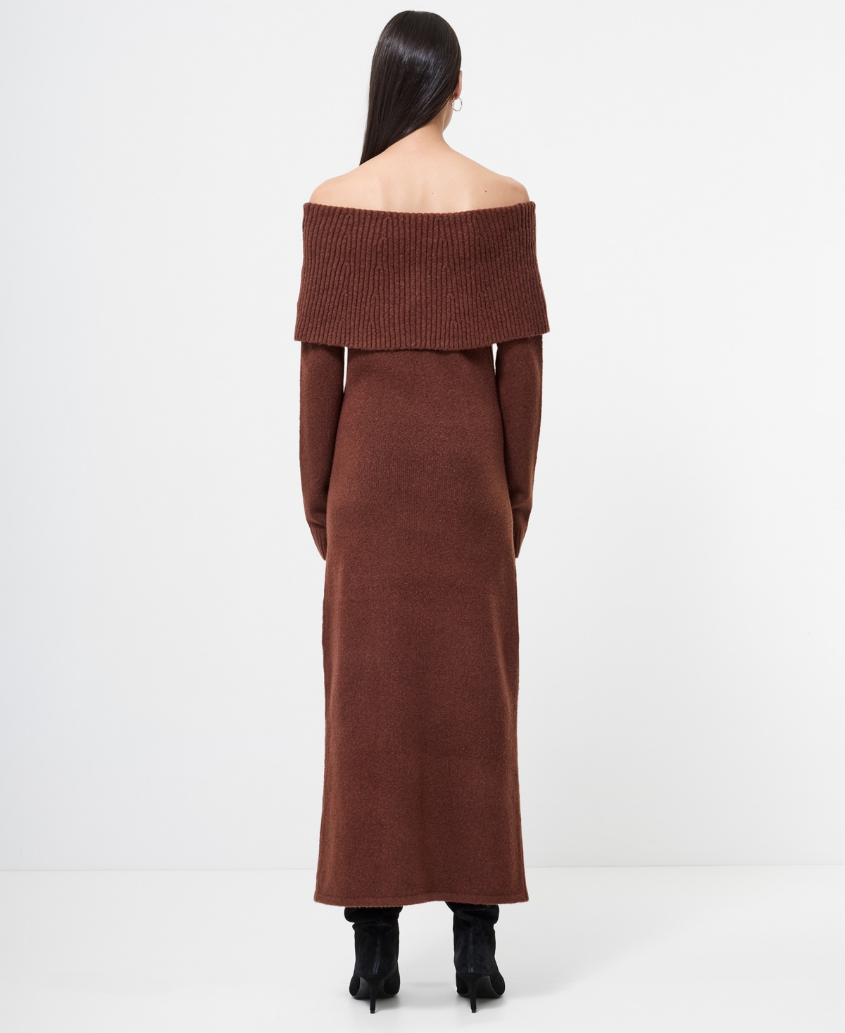 French Connection Emilia Off The Shoulder Long Sleeve Maxi Sweater Dress In Brown