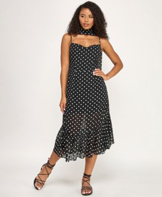 SENI & CADE - Women's Polka Dot Sweetheart Neck Midi Dress with Scarf