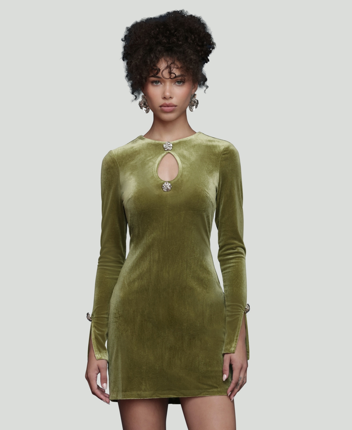 Avec Les Filles Women's Long-Sleeve Stretch Velvet Mini Dress