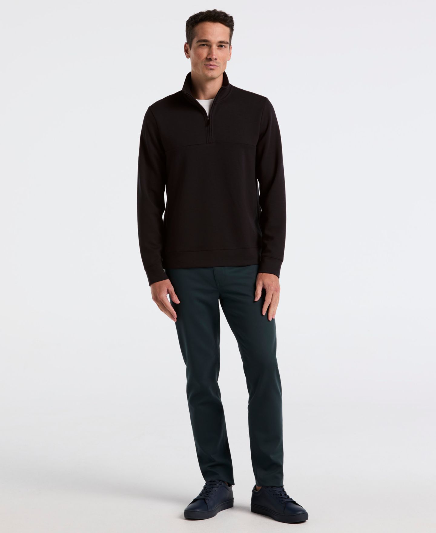 Мужской свитер Perry Ellis Neoprene Quarter-Zip Long-Sleeve Sweater, цвет: Чёрный — фото 2