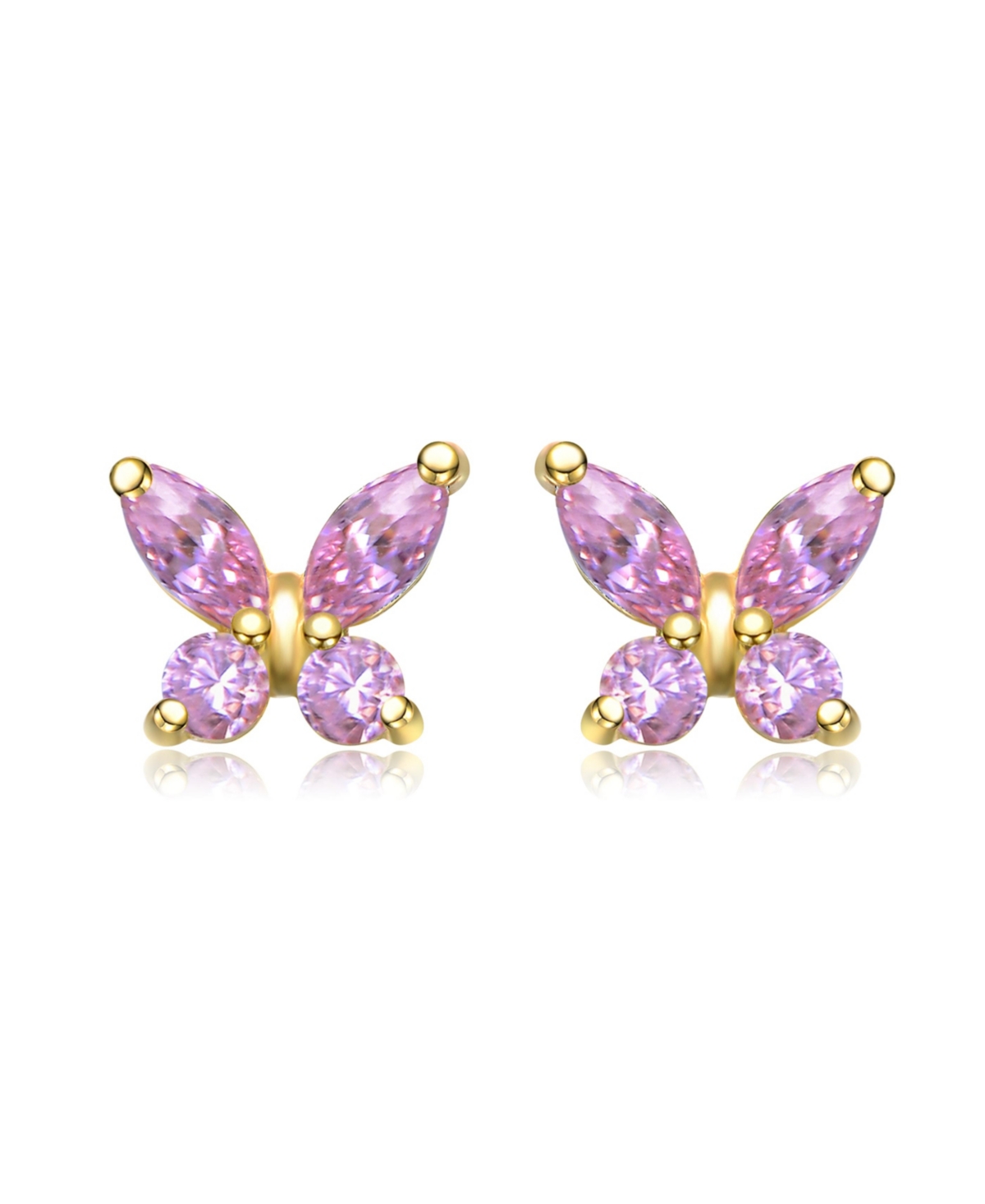 GiGiGirl Dainty Sterling Silver 14K Gold Plated Cz Butterfly Stud Earrings