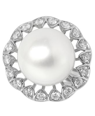 White South Sea Pearl (14mm) and Diamond (3/4 ct. t.w.) Ring in 14k White Gold