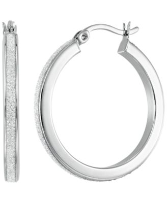 Polished Glitter 3-Pc. Set Hoop Earrings in Sterling Sliver