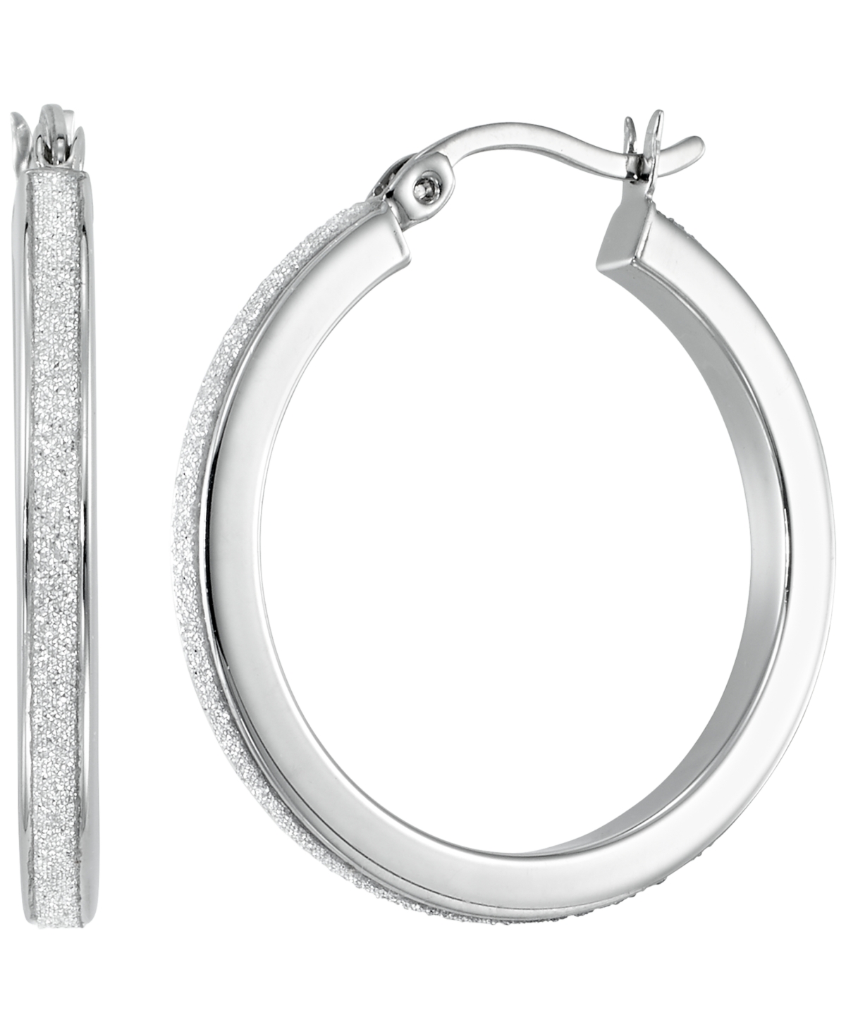 Macy's Polished Glitter 3-Pc. Set Hoop Earrings In Sterling Sliver