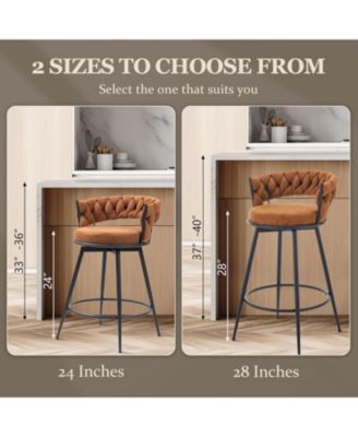 Swivel Bar Stools Set of 3, 24 Inches Modern Counter Height Bar Stools with Woven Back, Upholstered Suede Tall Barstools
