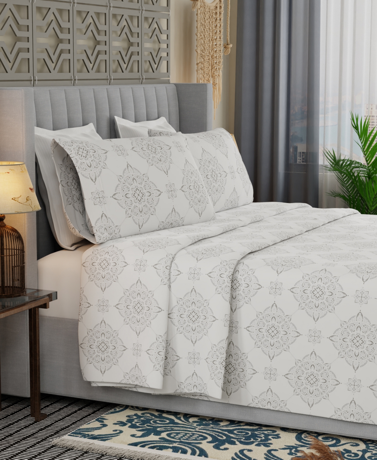 Color Sense Brushed Cool Crisp Percale Printed 3-pc. Sheet Set, Twin Xl In Gray