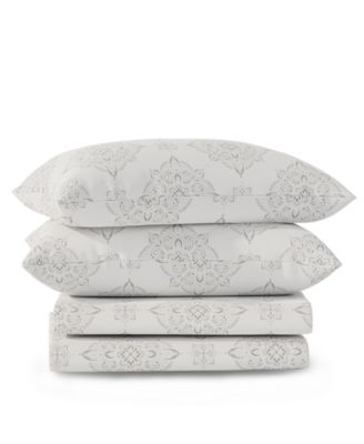 Brushed Cool Crisp 225-Thread Count Printed Cotton 4-Pc. Sheet Set, King