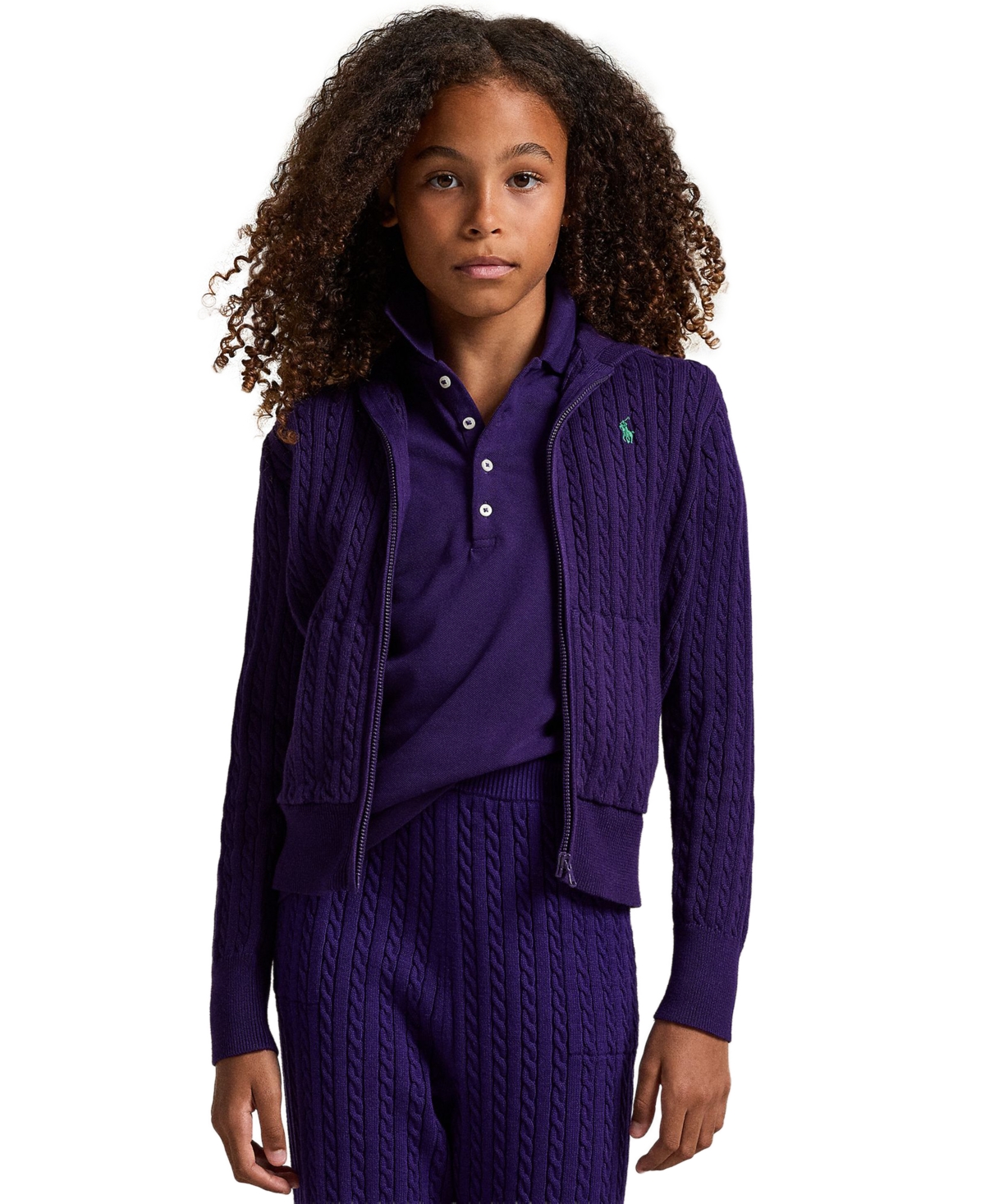 Polo Ralph Lauren Big Girls Mini-Cable Full-Zip Hoodie