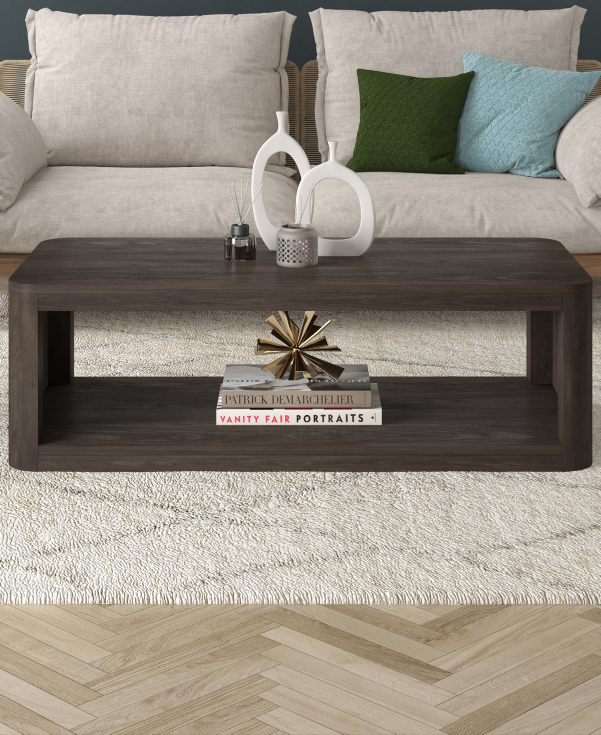 Hudson & Canal Kellan 47" Wood Wide Rectangular Coffee Table