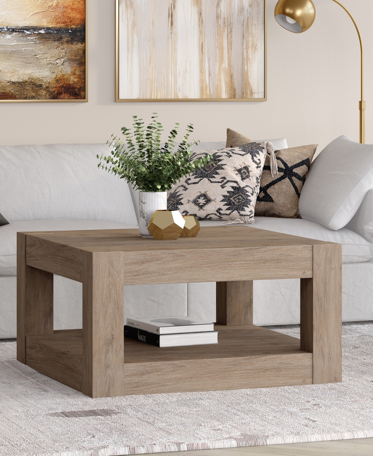 Hudson & Canal Hughes 32" Wood Wide Square Coffee Table