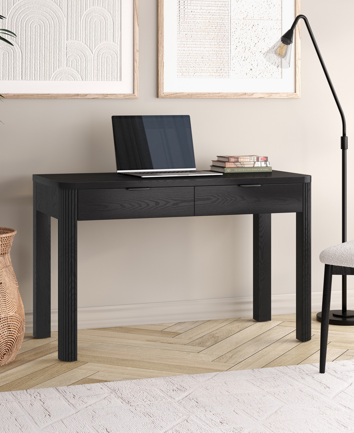 Hudson & Canal Lonsdale 48'' Wood Wide Rectangular Desk In Black
