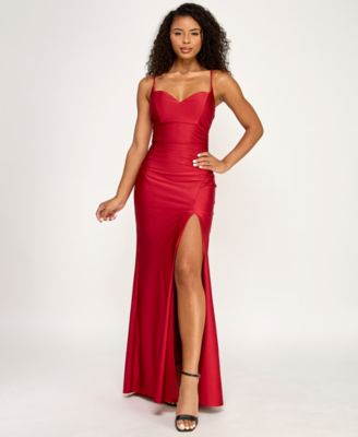 Juniors' V-Neck Front-Slit Sleeveless Gown