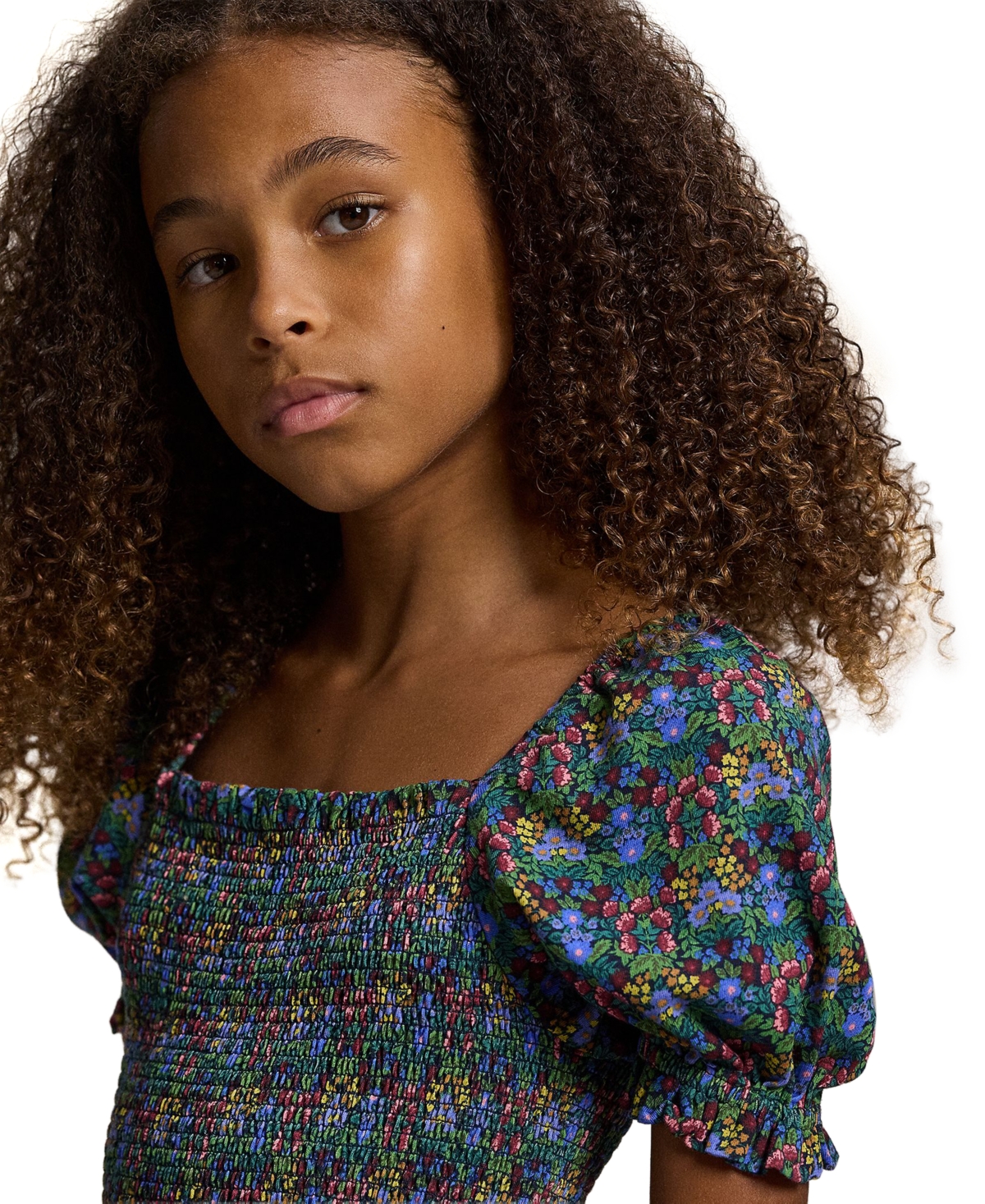 Polo Ralph Lauren Girls 7-16 Floral Smocked Short Sleeves Dress
