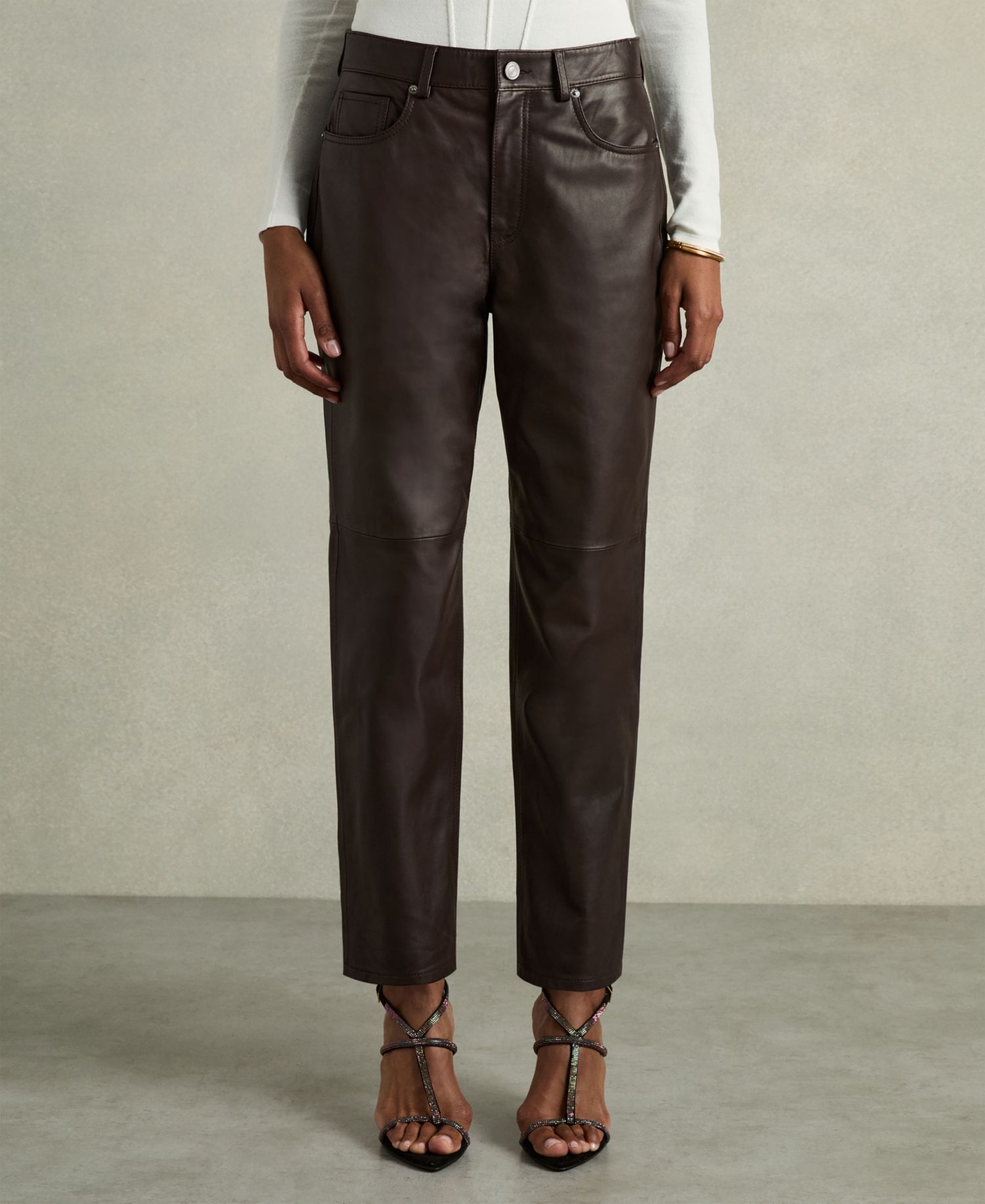 Women's Verona Leather Slim-Leg Pants