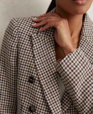 Women's Double-Breasted Houndstooth Cotton-Linen Blazer