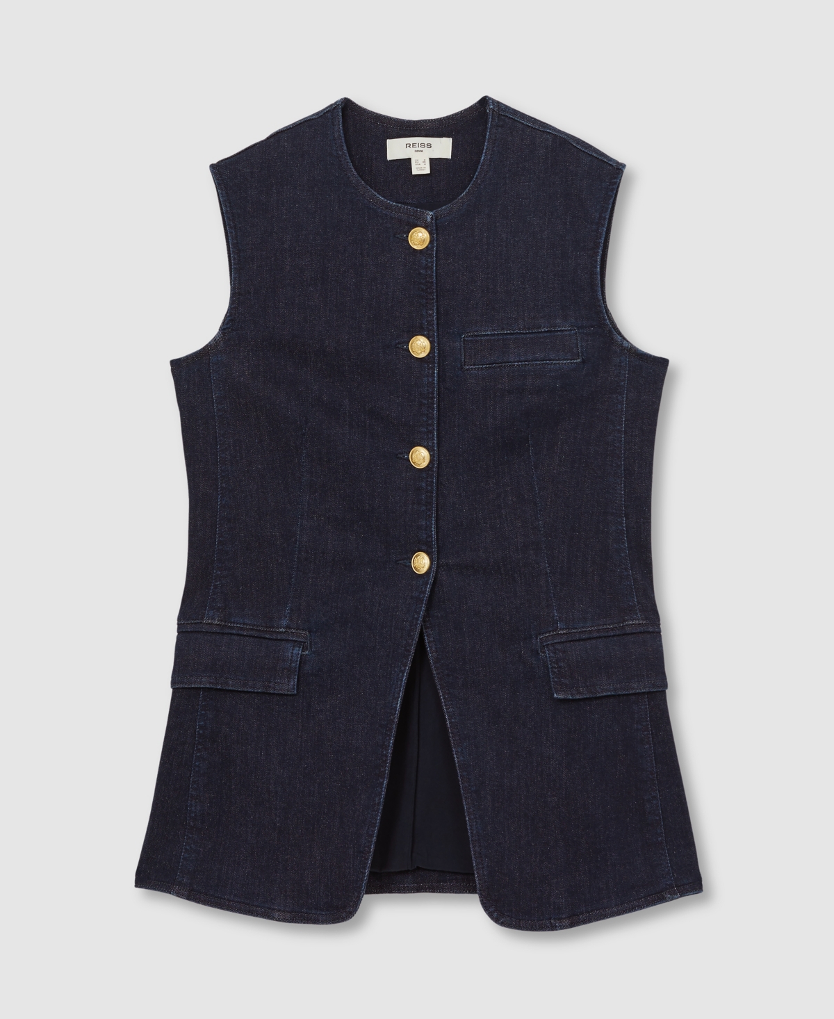 Reiss Women's Athena Denim Longline Waistcoat In Blue