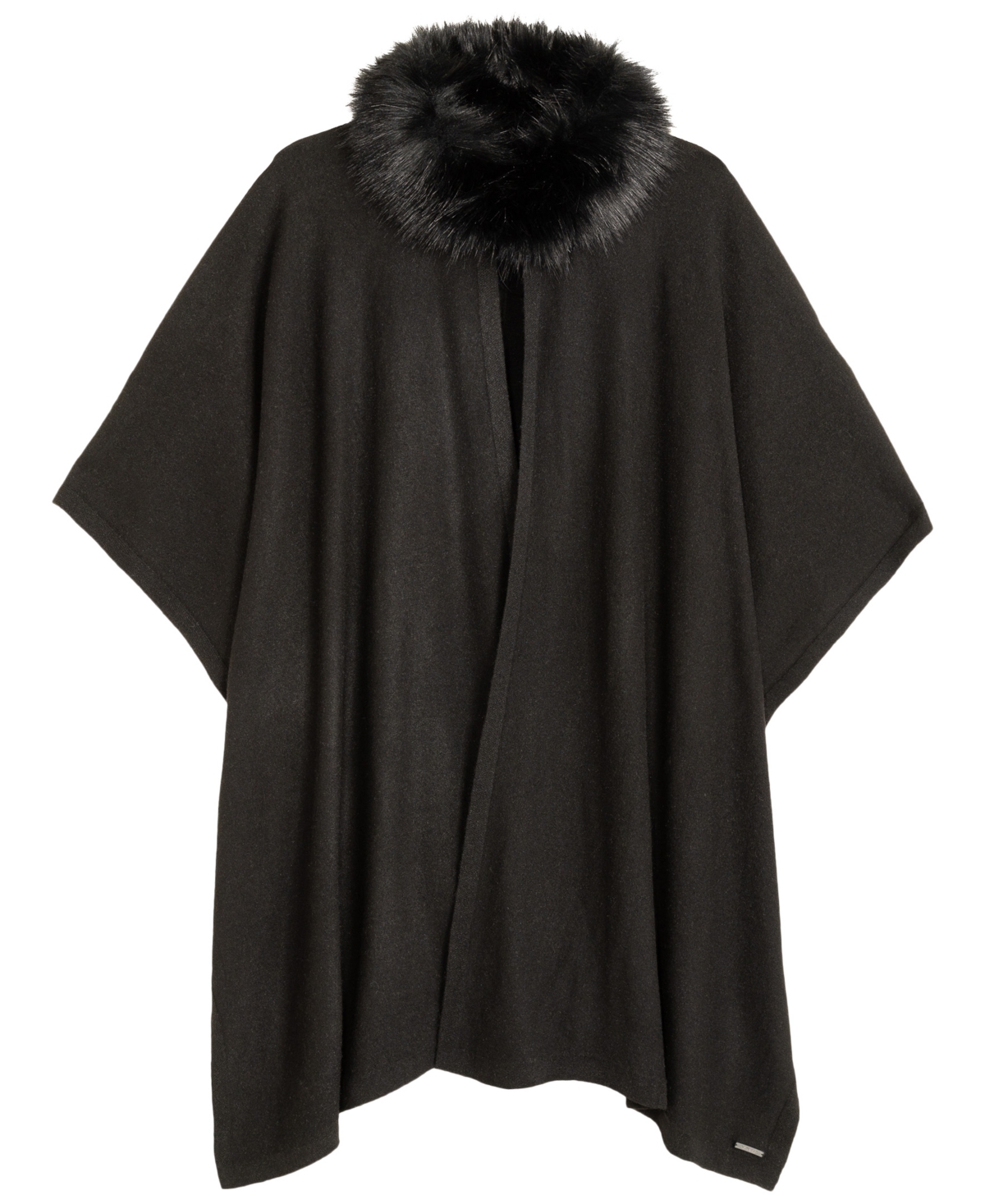 Lauren Ralph Fur Collar Knit Ruana Wrap