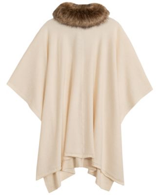 Faux Fur Collar Knit Ruana Wrap