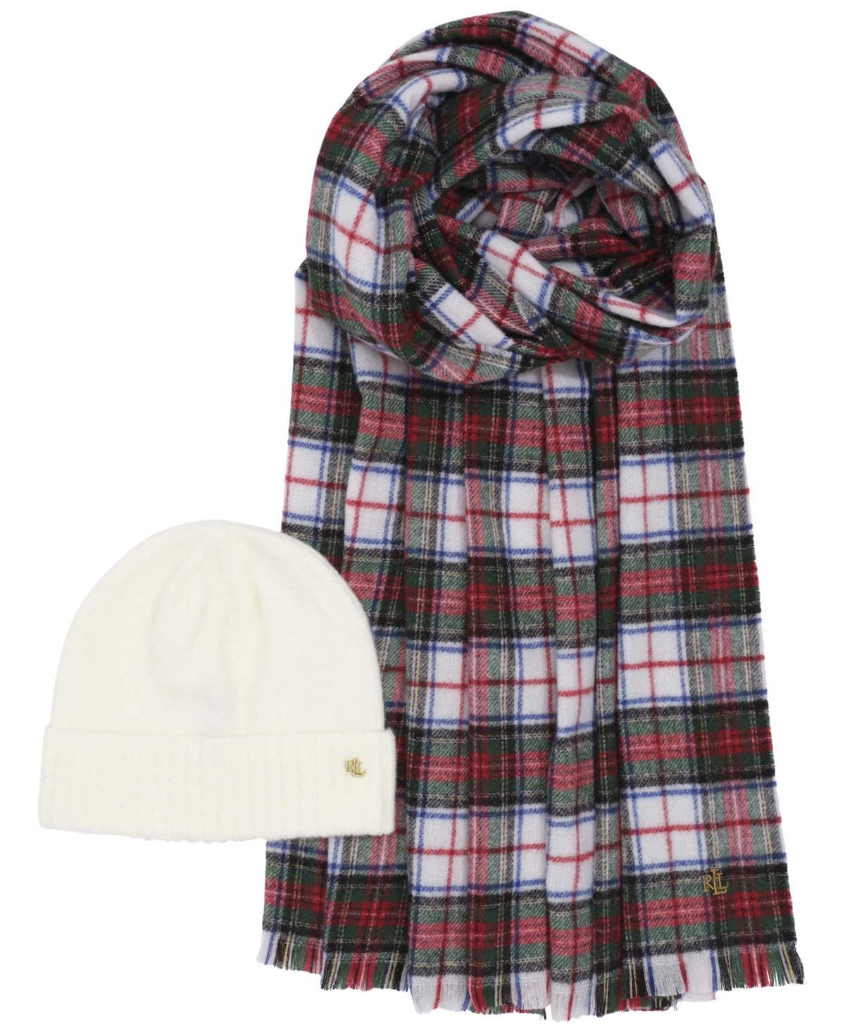 Lauren Ralph Woven Scarf and Knit Hat Gift Set
