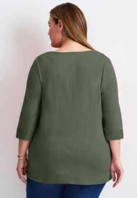 Women's Plus Size Crochet Trim Tunic